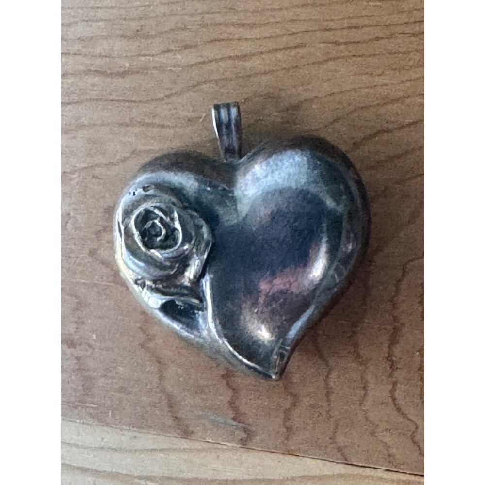 Gorham Sterling Silver Puffy Heart Pendant Rose Mid Century